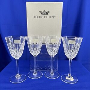 NIB 4 Christopher Stuart Crystal Cameo 7" Wine Glass Goblets Elegant‎ Classy